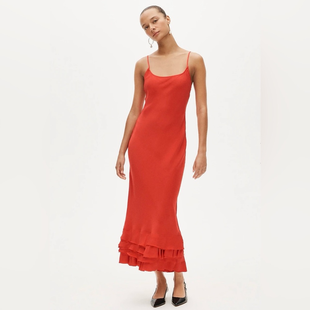 J. Crew Red Spaghetti-Strap Maxi Skirt with Ruffle Hem